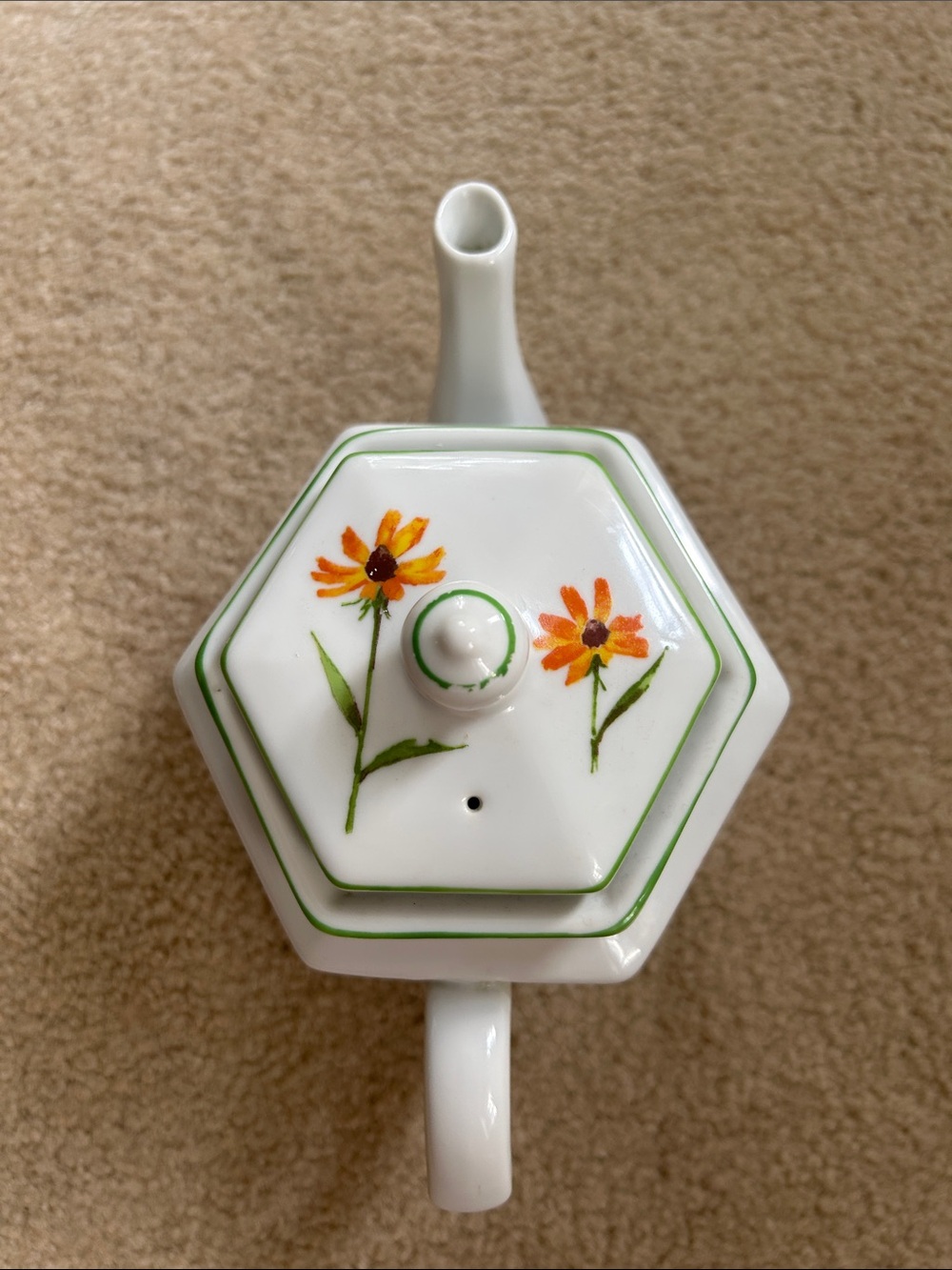Vintage Toscany Collection White Ceramic Teapot with Orange Floral Design - Picture 6 of 9